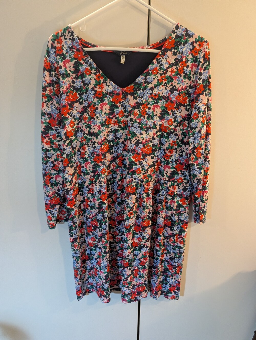 Joules Woman's Size 12 Multicolor Floral V-Neck Long Sleeve Dress